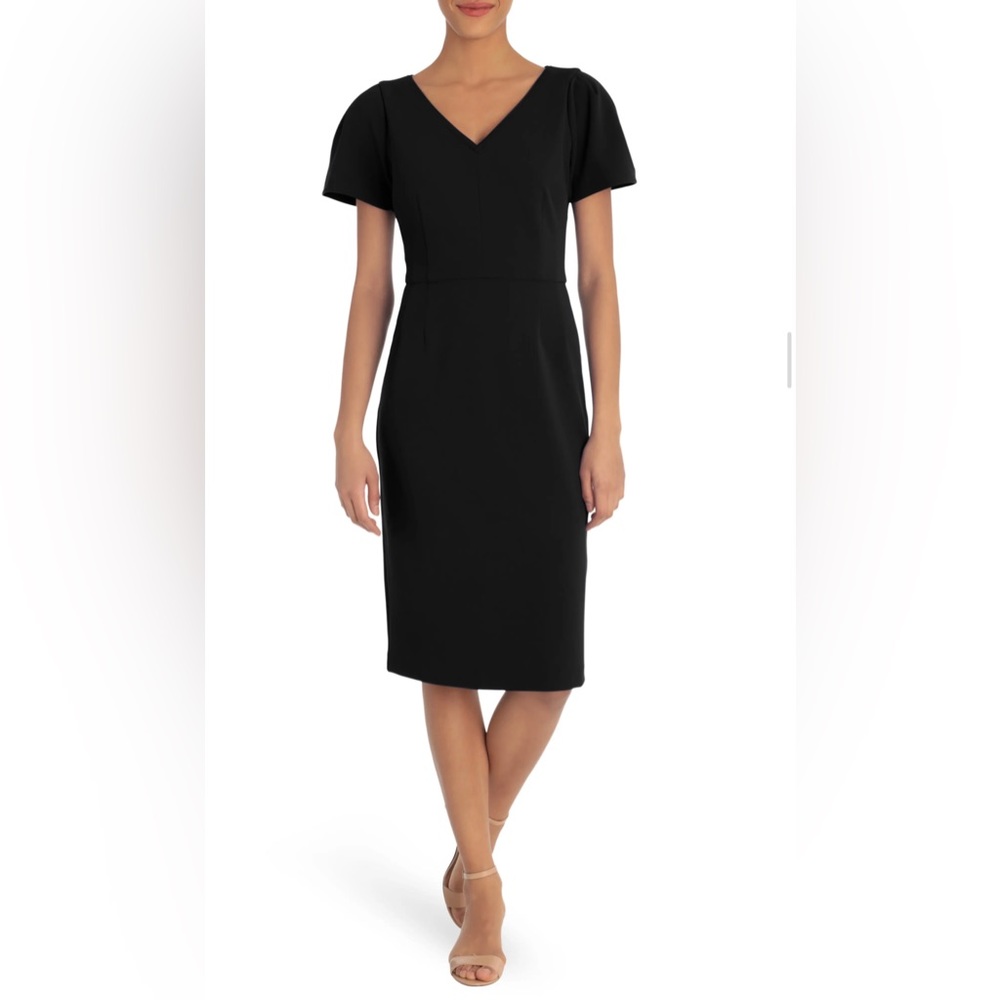 Maggy London 14 Black Short Sleeve Crepe Midi Dress